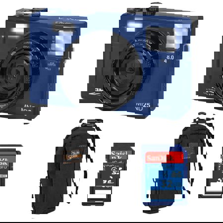 Minolta MND25 Digital Camera, 48 MP Autofocus, 4K Ultra HD Camera with Selfie Mirror & 32GB SD Card, Blue, Bundle with Slinger Camera Bag