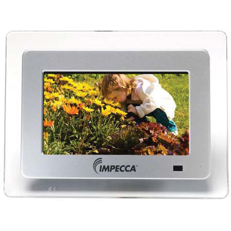 Impecca DFM-760 7" 3-in-1 Digital Photo Frame with 16:9 Aspect Ratio, Built in Speakers, Translucent Designer Border, Silver