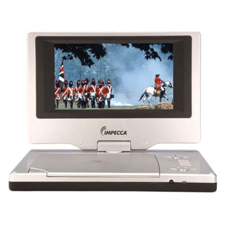 Impecca DVP-725 Portable DVD Player with 7" 16:9 Swiveling TFT LCD Screen, Built in Speakers, USB Port, Silver & Black
