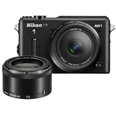 Nikon 1 AW1 Mirrorless w/ 11-27.5mm and 10mm AW Lenses and Free Accessories, Bla