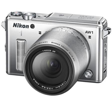 Nikon 1 AW1 Mirrorless with 11-27.5mm AW Lens and Free Accessories, Silver