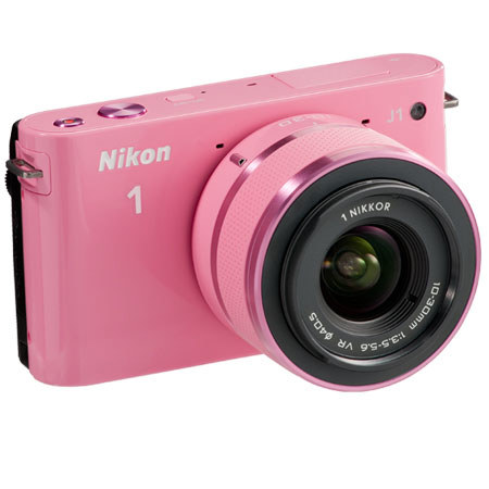 Nikon J1 Mirrorless Digital Camera Two Lens Zoom Kit with Nikon 10-30mm  VR Zoom Lens and Nikon 30-110mm VR Zoom Lens Pink