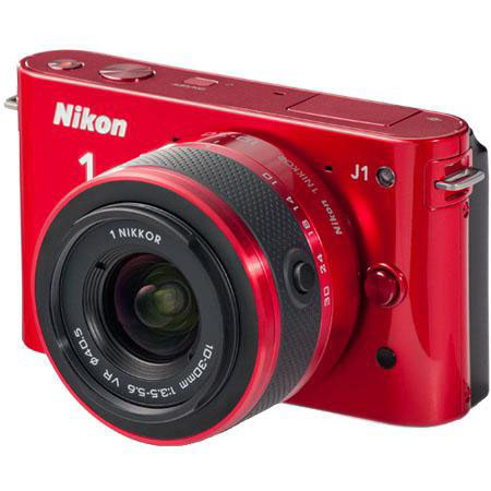 Nikon 1 J1 Mirrorless Digital Camera with 10mm WA/10-30mm VR Zoom Lens, Red