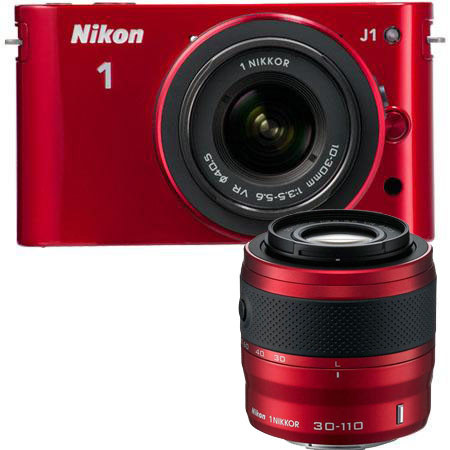 Nikon 1 J1 Digital Camera w/10-30/30-110mm VR - Red