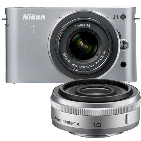 Nikon 1 J1 Digital Camera w/10mm / 10-30mm VR - Silver