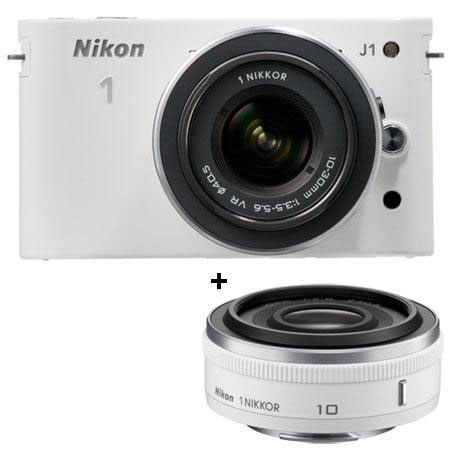Nikon 1 J1 Mirrorless Digital Camera Two-Lens Wide Angle Kit White Bundle