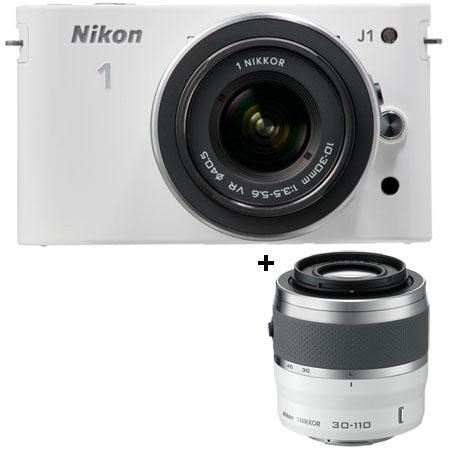 Nikon 1 J1 Mirrorless Digital Camera TWO LENS Zoom 10-30VR & 30-110VR, White