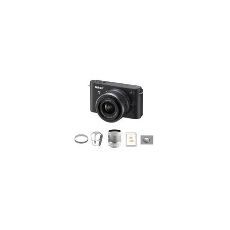 Nikon 1 J2 Camera with 10-30mm Lens, Black, Bundle w/10-100mm White Lens & MORE