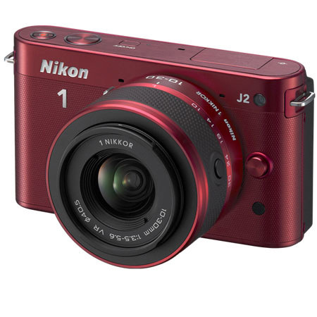 Nikon 1 J2 Camera w/10-30mm (2.7x) Lens, Red, - Bundle w/1 NIKKOR 30-110mm White