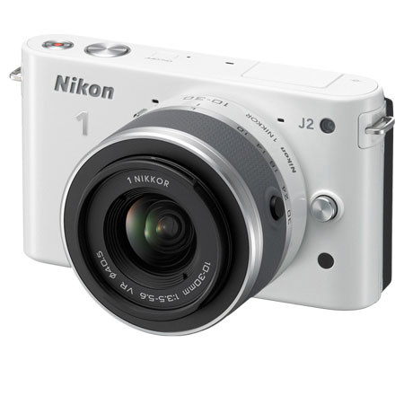 Nikon 1 J2 Camera w/10-30mm Lens, White -Bundle w/NIKKOR 30-110mm Lens, Black