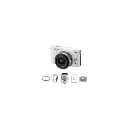 Nikon 1 J2 Camera w/10-30mm Lens, White, Bundle, w/10-100mm White Lens & MORE