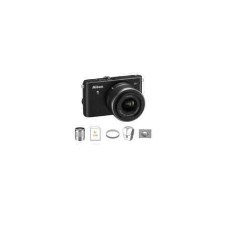 Nikon 1 J3 Camera w/10-30mm Lens, Black, Bundle w/10-100mm Silver Lens & MORE