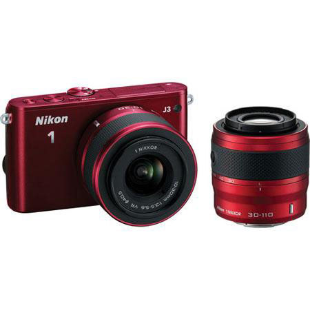 Nikon 1 J3 Camera w/10-30mm & 30-110mm Lens Red, Bundle w/10mm Black Lens & MORE