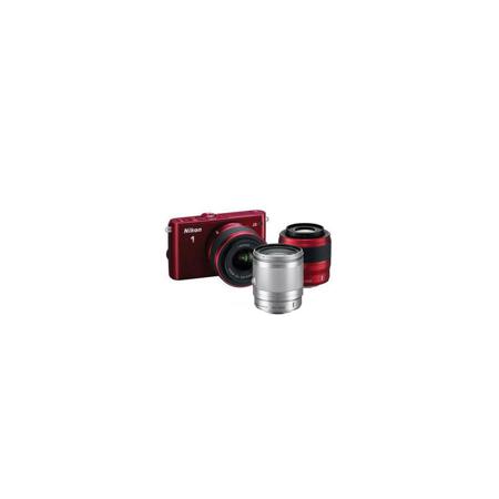 Nikon 1 J3 Camera w/10-30 & 30-110, Red, Bundle w/10-100mm Silver & MORE