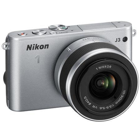 Nikon 1 J3 Camera w/10-30mm VR Lens, Silver, Bundle w/30-110mm White Lens & MORE