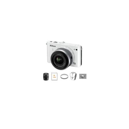 Nikon 1 J3 Camera w/10-30mm Lens, White, Bundle w/10-100mm Black Lens & MORE