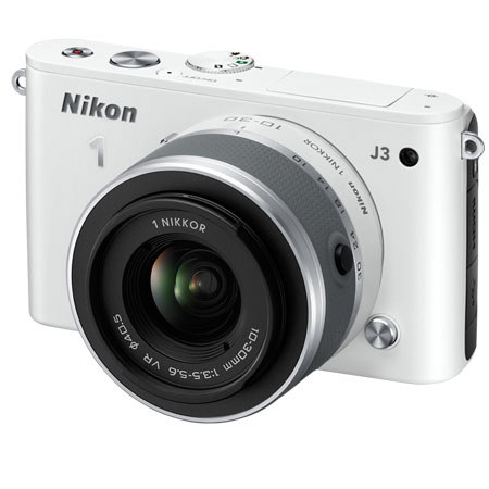 Nikon 1 J3 Camera w/10-30mm Lens, White, Bundle w/10-100mm Silver Lens & MORE