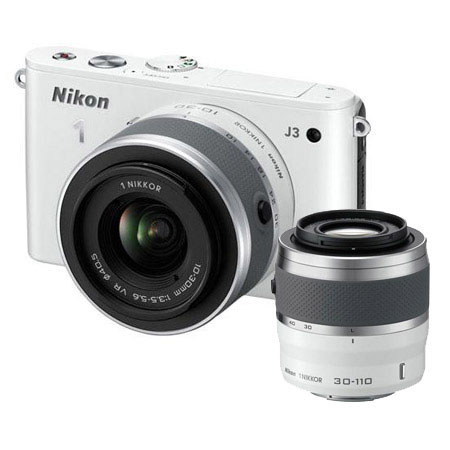 Nikon 1 J3 Camera with 10-30mm VR Lens, White, Bundle with 30-110mm Lens (White)