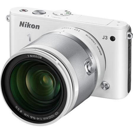 Nikon 1 J3 Camera w/10-100mm Lens, White, Bundle w/10mm White Lens & MORE