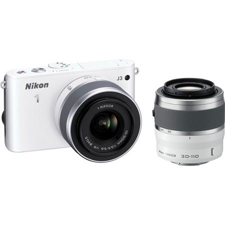 Nikon 1 J3 Camera w/10-30 & 30-110 Lens, White, Bundle w/10-100mm White Lens