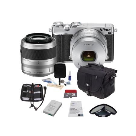 Nikon 1 J5 Mirrorless Camera w/10-30mm &30-110mm Lens and Premium Bundle, Silver