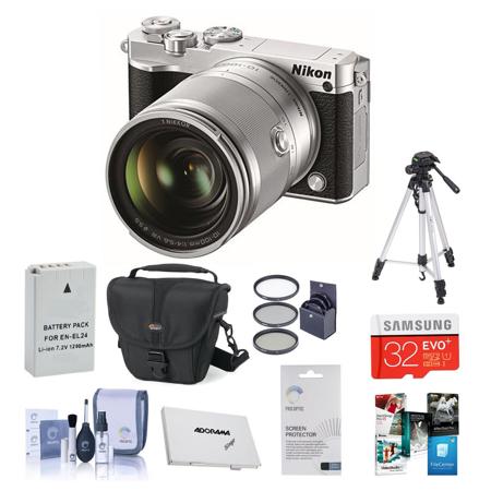 Nikon 1 J5 Mirrorless Camera with 10-100mm VR Lens Silver w/Premium Acc Bundle