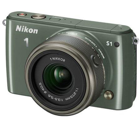 Nikon 1 S1 Camera with 11-27.5mm Lens, Khaki, Bundle with Nikon Body Case Set