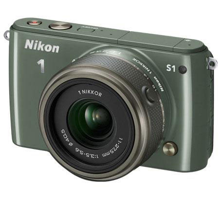 Nikon 1 S1 Camera with 11-27.5mm Lens, Khaki, Bundle w/10mm White Lens & MORE