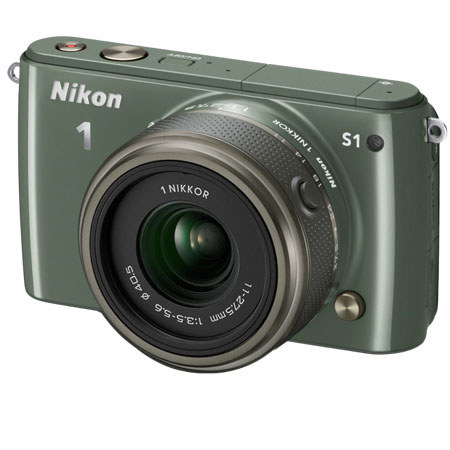 Nikon 1 S1 Camera w/11-27.5mm Lens, Khaki, Bundle w/10-100mm White Lens & MORE