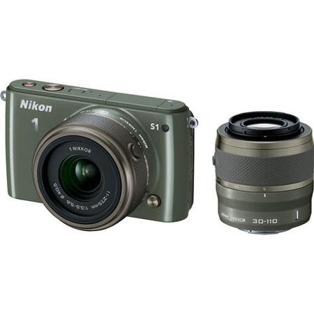 Nikon 1 S1 Camera w/11-27.5mm & 30-110mm, Khaki, Bundle w/10mm Black Lens & MORE