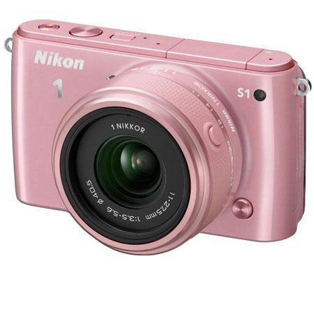 Nikon 1 S1 Camera with 11-27.5mm Lens, Pink, Bundle with Nikon Body Case Set