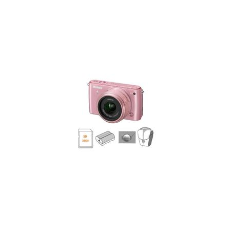 Nikon 1 S1 Camera with 11-27.5mm Lens, Pink, Bundle with Accessories