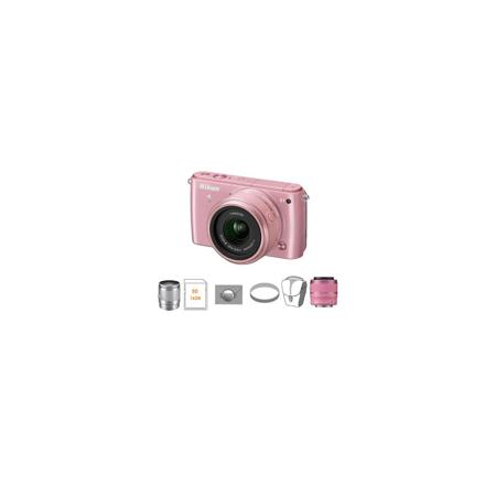 Nikon 1 S1 Camera w/11-27.5 & 30-110 Lens, Pink, Bundle w/10-100mm Silver Lens