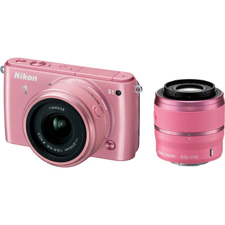 Nikon 1 S1 Camera w/11-27.5 & 30-110 Lens, Pink, Bundle w/10-100mm White Lens