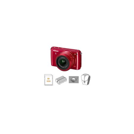 Nikon 1 S1 Camera with 11-27.5mm Lens, Red, Bundle with Accessories