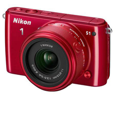 Nikon 1 S1 Camera w/11-27.5mm Lens, Red, Bundle w/30-110mm White Lens & MORE
