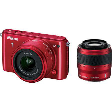 Nikon 1 S1 Camera w/11-27.5mm & 30-110mm, Red, Bundle w/10mm Black Lens & MORE