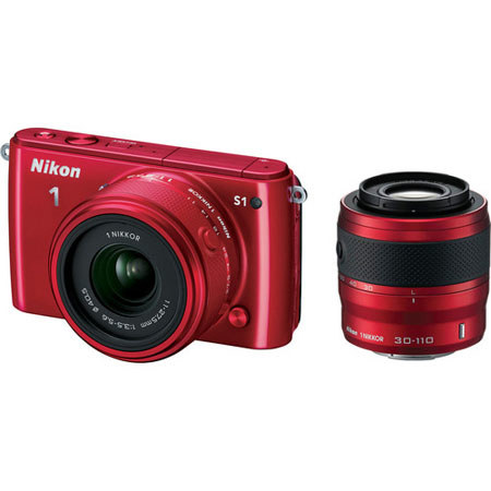 Nikon 1 S1 Camera w/11-27.5mm & 30-110mm, Red, Bundle w/10-100mm Silver & MORE