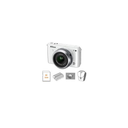Nikon 1 S1 Camera with 11-27.5mm Lens, White, Bundle with Accessories