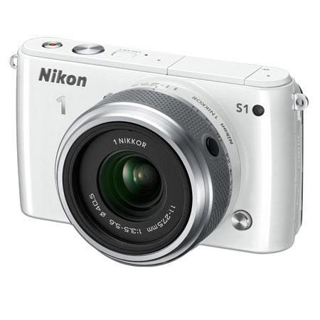 Nikon 1 S1 Camera with 11-27.5mm Lens, White, Bundle w/10mm White Lens & MORE