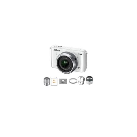 Nikon 1 S1 Camera w/11-27.5mm Lens, White, Bundle w/10-100mm Silver Lens & MORE