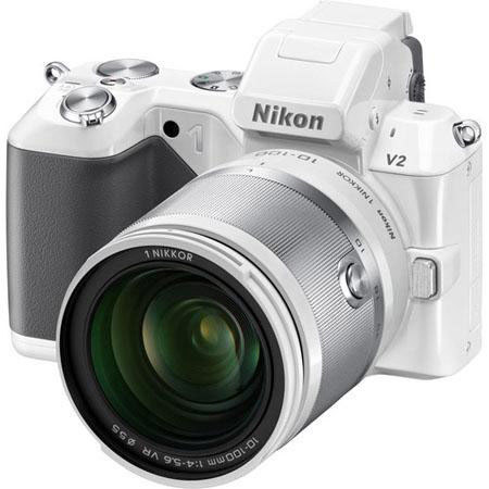 Nikon 1 V2 Camera w/10-100mm Lens White, Bundle w/10mm Lens White & MORE