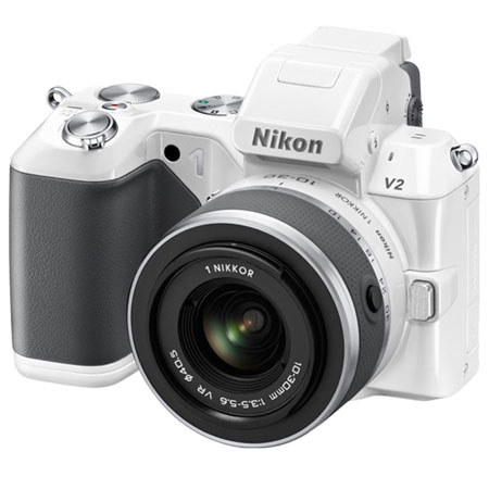 Nikon 1 V2 Mirrorless Digital Camera Body, White, w/Nikon 1 10-30mm VR Lens