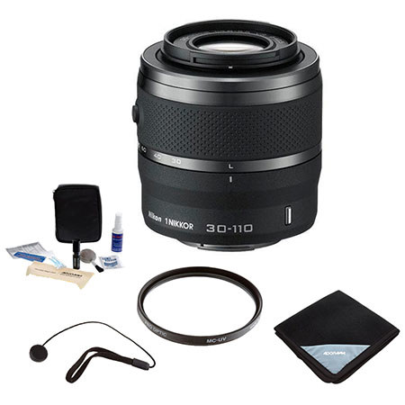 Nikon 1 NIKKOR 30-110mm f/3.8-5.6 VR Lens, Black with Basic Accessory Bundle