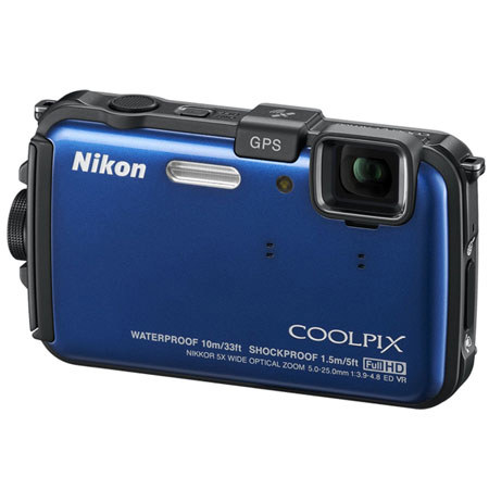 Nikon Coolpix AW100 Digital Camera with 16 Megapixel, 5x Optical Zoom, 3" LCD, Full HD (1080p) Movies, Water Proof, Blue