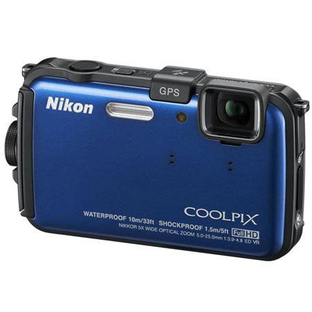 Nikon Coolpix AW100 Digital Camera, Blue -BUNDLE- w/8GB, Tripod & Batt #26292