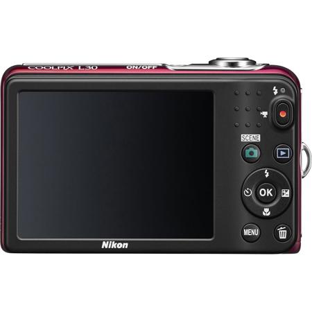 Nikon Coolpix L30 Digital Camera, 20.1MP, 5x Optical Zoom, Red