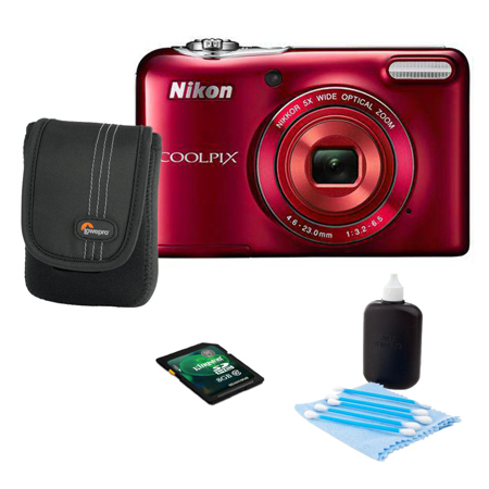 Nikon COOLPIX L32 Digital Camera, Red With Basic Accessory Bundle