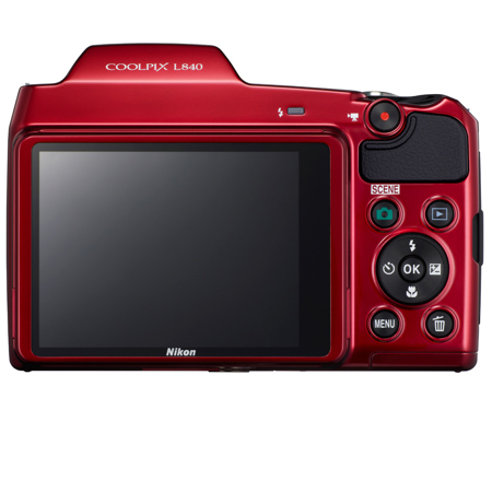 Nikon COOLPIX L840 Digital Camera, 16MP, 38x Optical Zoom, 3" LCD Display, Full HD 1080p Video, USB/HDMI, Wi-Fi, NFC, Red