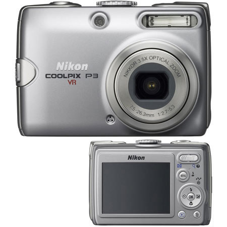 Nikon Coolpix P3 Point and Shoot Digital Camera, 8.1 Megapixel, 3.5x Optical, 4xDigital Zoom, Built-in WiFi, 2.5" LCD Screen
